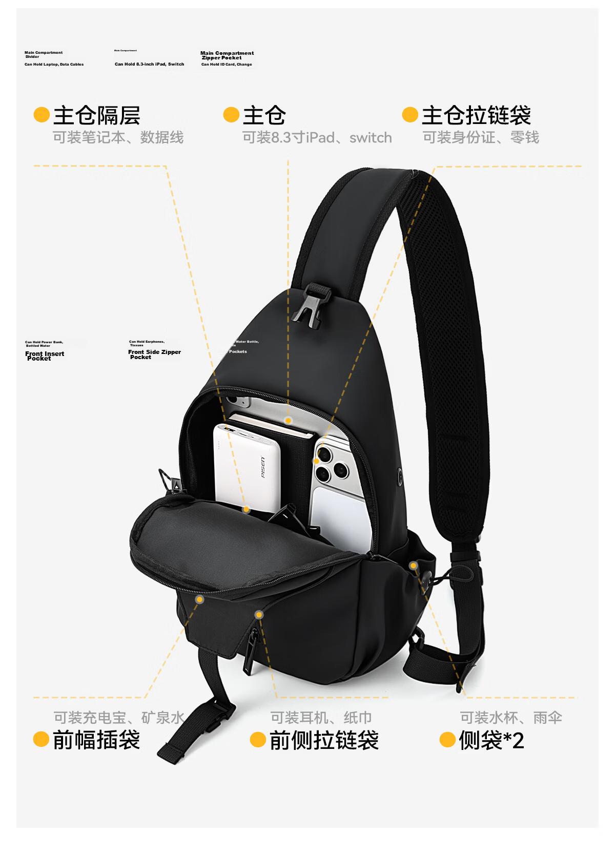 361° Men's Crossbody Bag 2026 New Trendy High-End Shoulder Bag Waterproof Travel Commuter Sports Chest Bag Small Backpack 8