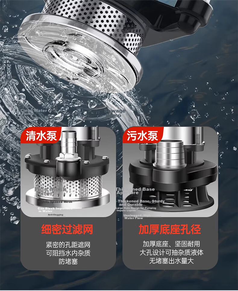 Milade Submersible Pump Household Well Water Pump 220V Stainless Steel Agricultural Sewage Pump Irrigation High Flow High Lift 29
