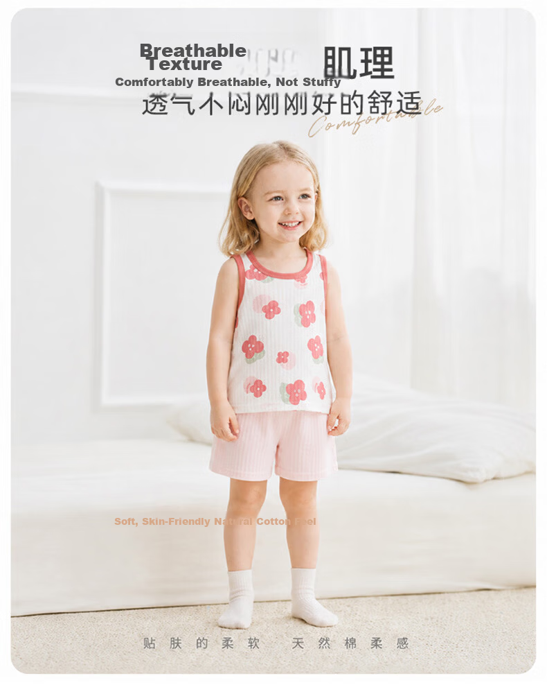 Babyprints Baby Cotton Homewear Set Children's Vest Shorts Pajamas Summer Thin Breathable Underwear Pink 90 3
