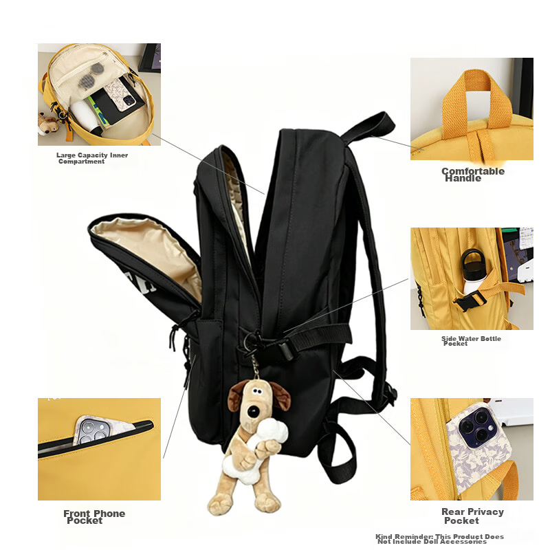 361° Men's Backpack College Student Large Capacity Casual Lightweight Commuter Laptop Bag Classic Black