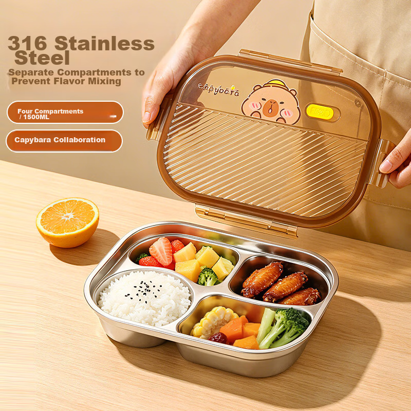 Yolunmei 316 Stainless Steel Children's Food Grade Divided Lunch Box Four-Compartment Bento Box for Kids Home Use