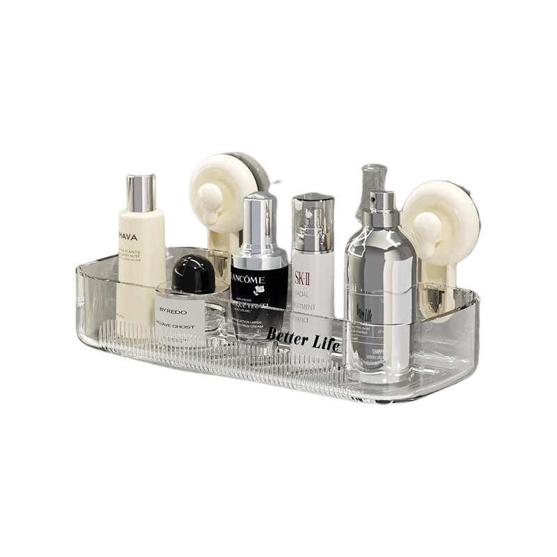 Jialifang Suction Cup Flowing Light Storage Rack Bathroom No-Drill Wall-Mounted Storage Shelf Storage Organizer Cream White 1 Piece