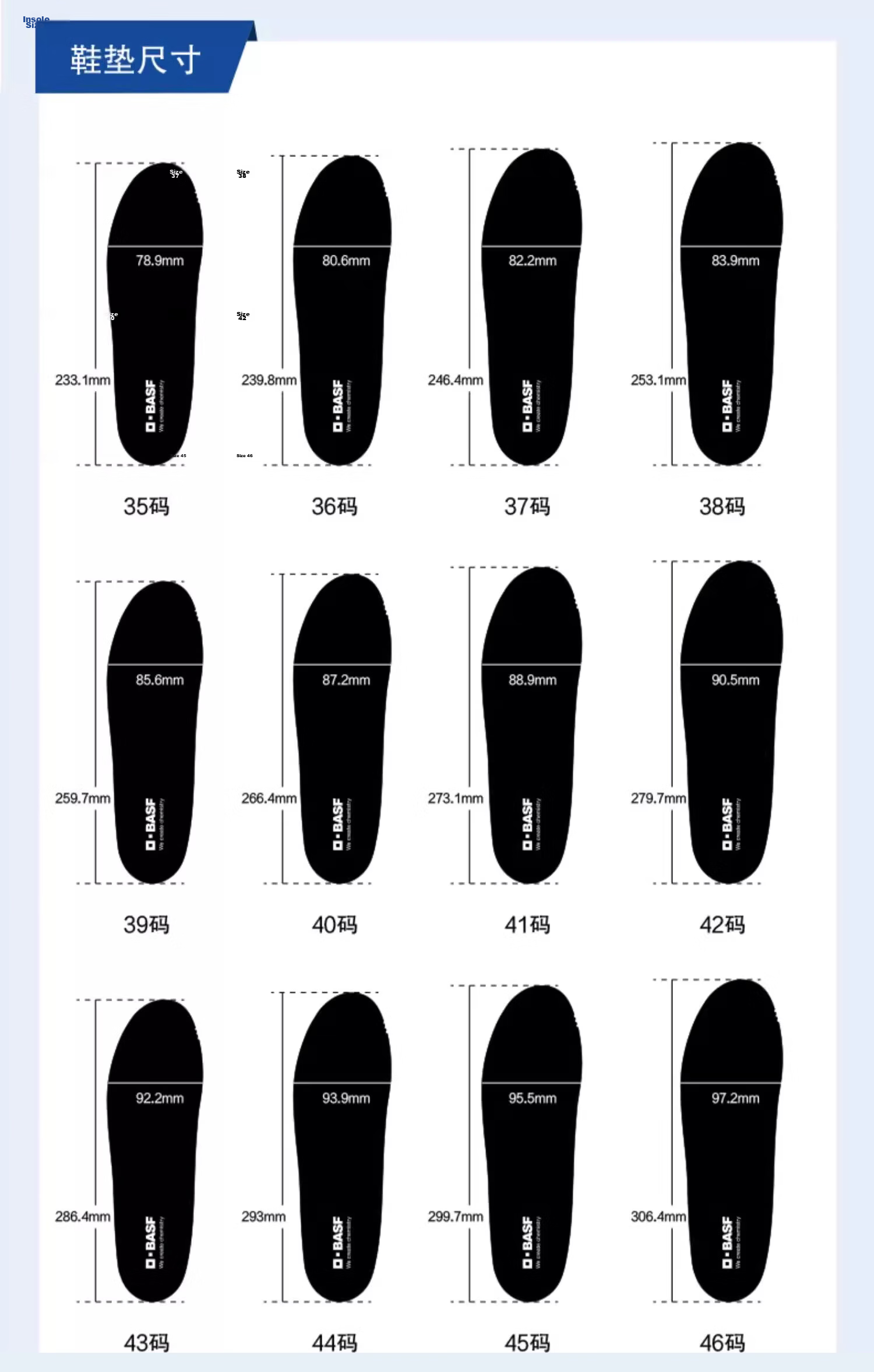 BASF Unisex Sports Insoles Shock Absorption Running Antibacterial Odor-Resistant Sweat-Absorbing Breathable Lightweight Insoles Size 36 11