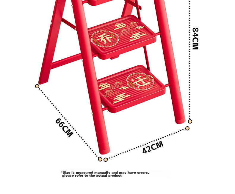 Yilinju Household Ladder Step Ladder Thickened Folding Telescopic Stool Red A-Frame Ladder Moving Gift - 3 Steps 15