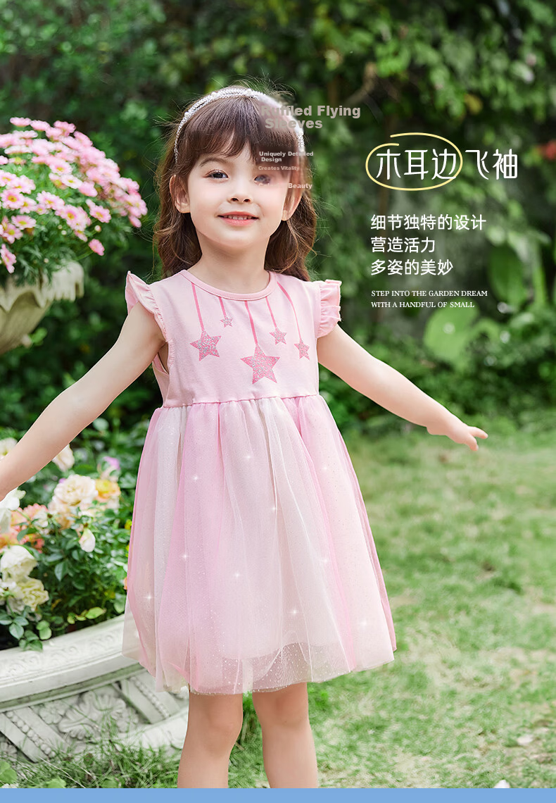 JELLYBABY Flutter Sleeve Fairy Dress Summer Girls Baby Patchwork Mesh Breathable Lightweight Skirt 14