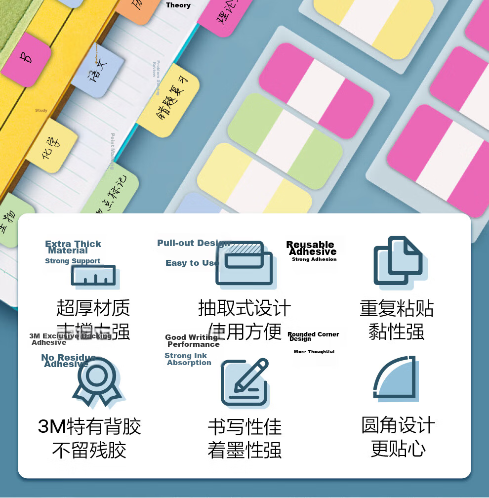 3M Post-it Dispenser Memo Notes/Sticky Notes/Fluorescent Index Tabs Office/Study/Exam/Review Supplies Blue Set 686-DB (36 Sheets) 2