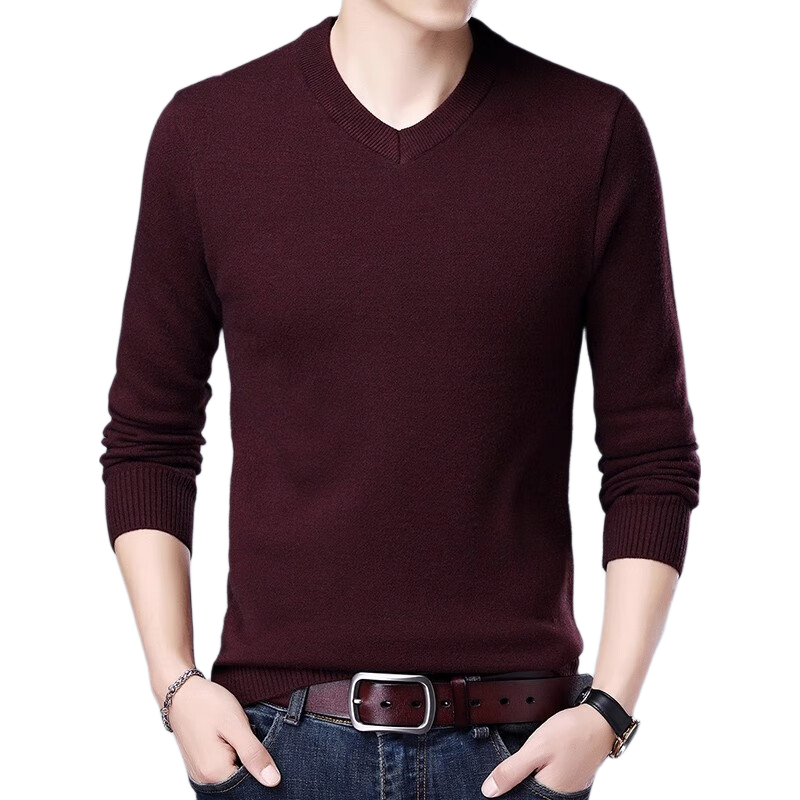 Hengyuanxiang Solid Color Thickened V-Neck Sweater Men's Knitted Thermal Base Layer Warm Clothing