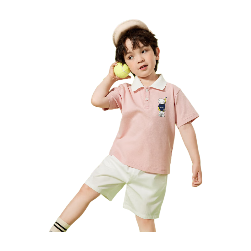 ASK JUNIOR Kids Boys Summer Thin Cartoon Polo Shirt and Shorts Sports Set Pink Size 100