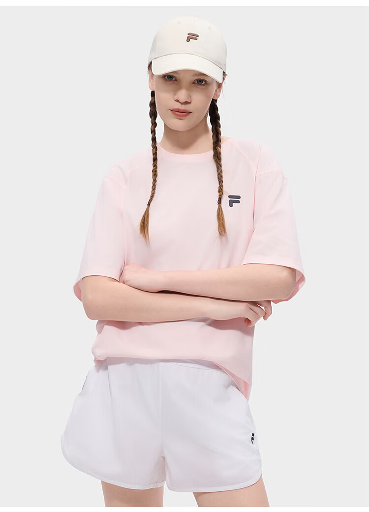 FILA Official Trendy Couple Knitted Dopamine Short Sleeve T-Shirt 26 Summer Quick-Dry Sports Tee 48