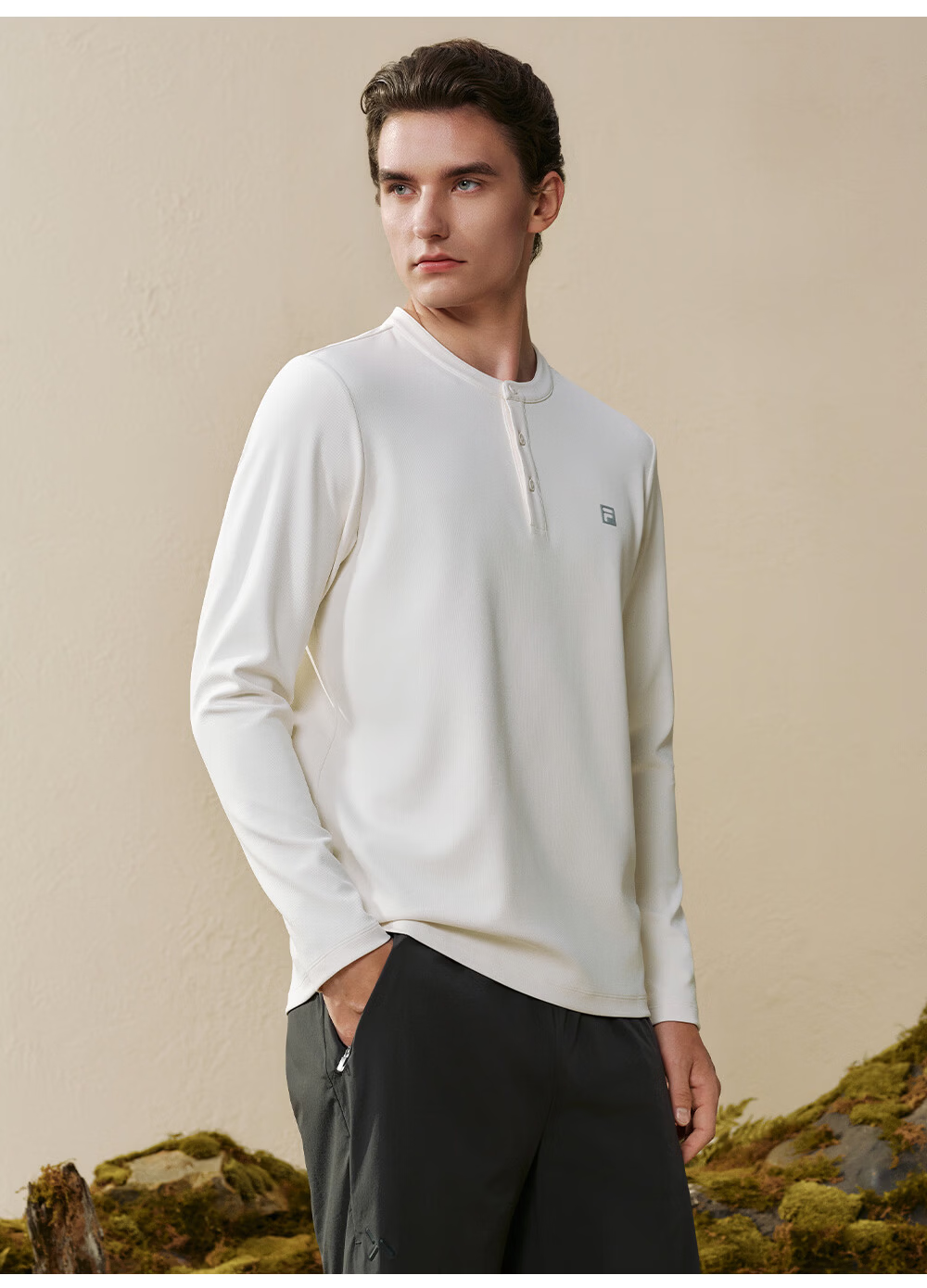 FILA Men's Knitted Long Sleeve T-Shirt 2026 Autumn Henry Collar Sports Fitness Quick-Dry Long Tee 17