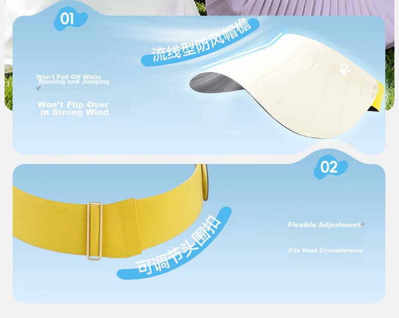 KELME Sun Protection Cap Open-Top Summer Outdoor UV Protection Sun Hat Unisex Face-Slimming Seamless Wide Brim Roll-Up Hat 10