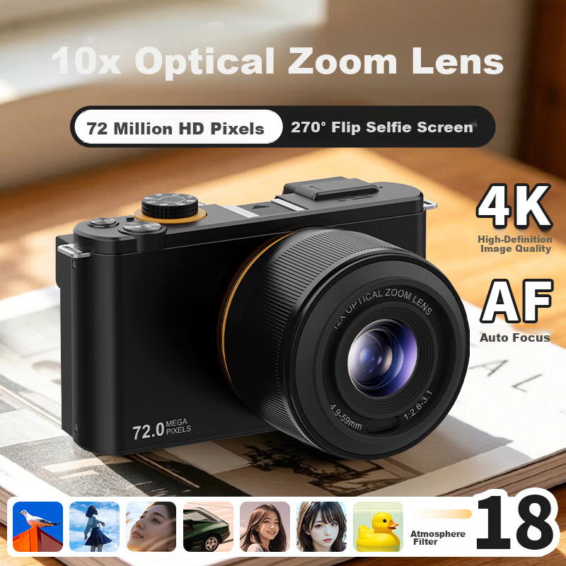 Newsmy G6 True 10X Optical Zoom Digital Camera High Resolution Flip Screen Travel Photography WIFI Image Transfer 4K Video Selfie Student Entry-Level Mirrorless Camera 128GB