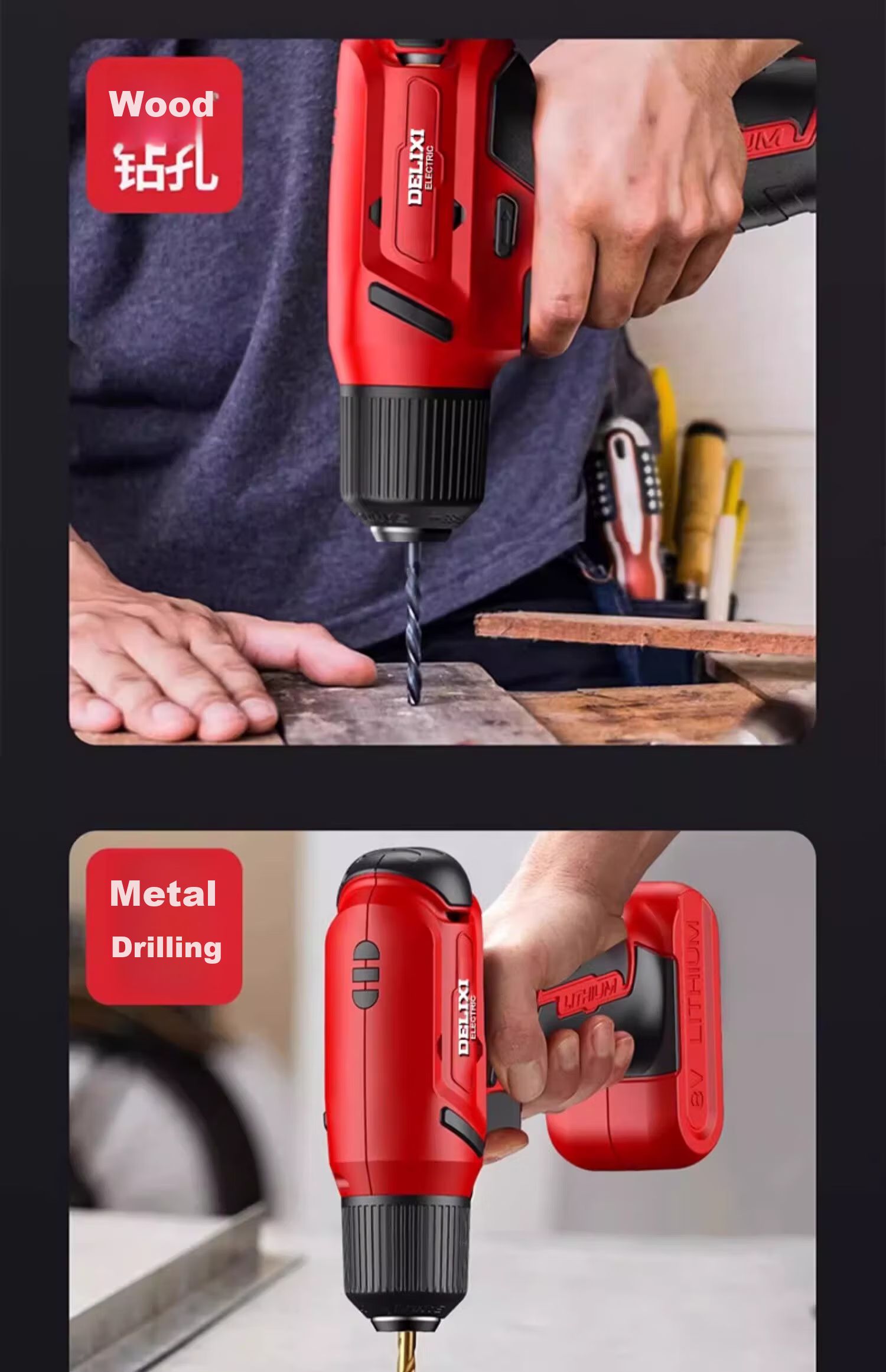 Delixi Electric Drill Cordless Screwdriver Impact Set Lithium Battery Handheld Drill Power Tools 14