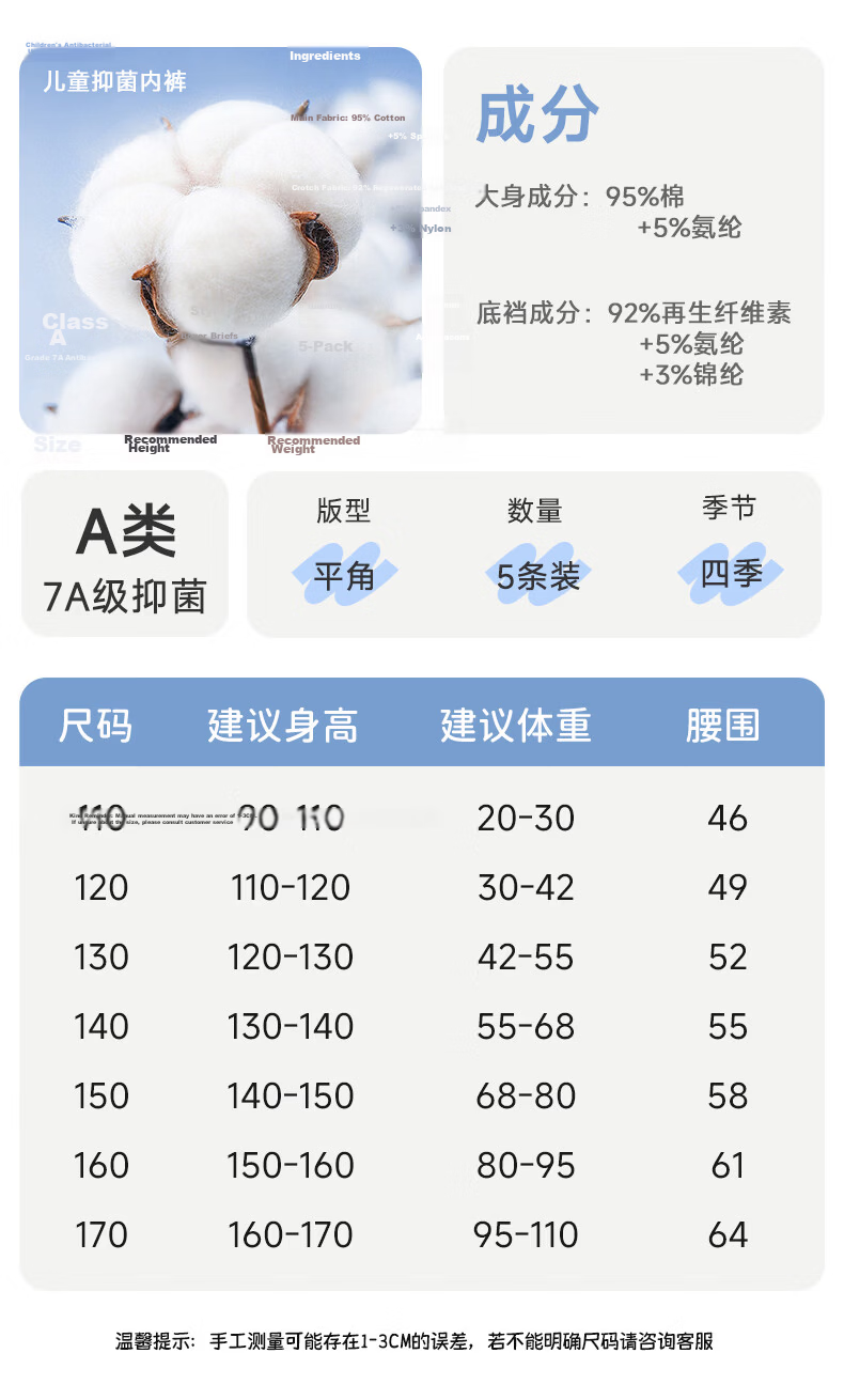 Langsha Boys' Cotton Underwear Kids Pure Cotton Teen Development Period 6-12 Years Old Boys' Underwear for Boys 15 Years Old Baby 12