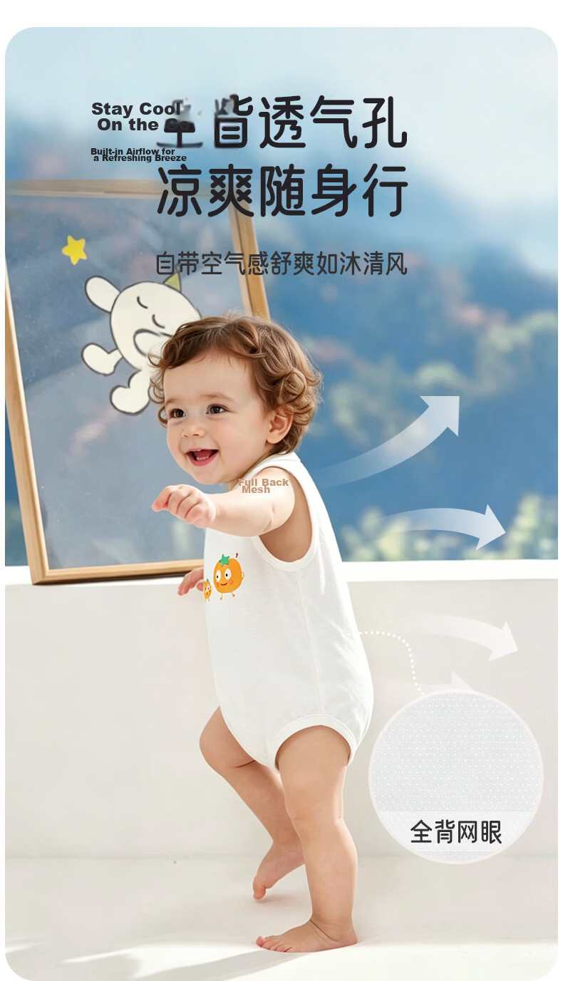 Aibao Baby Vest Bodysuit Summer Thin One-piece Baby Vest Triangle Romper Crawling Suit T348 White 80cm 4