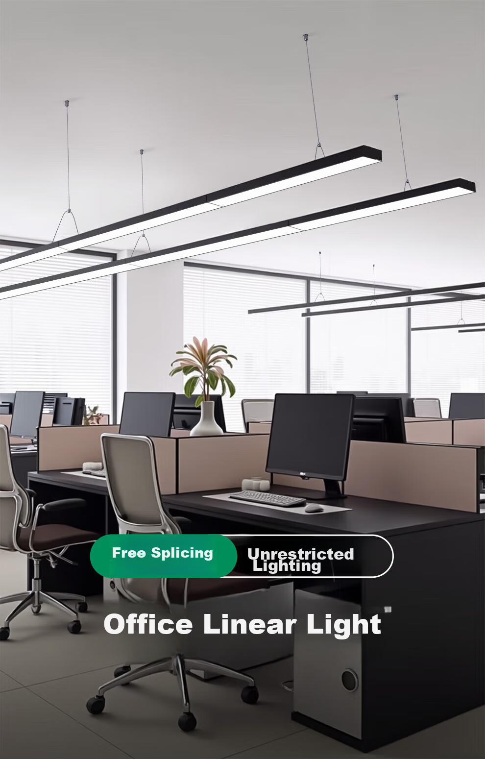 NVC LED Linear Pendant Light Office Rectangular Commercial Lighting LED Strip Light Modern Minimalist High CRI Linear Light 50W White Light White Body 4