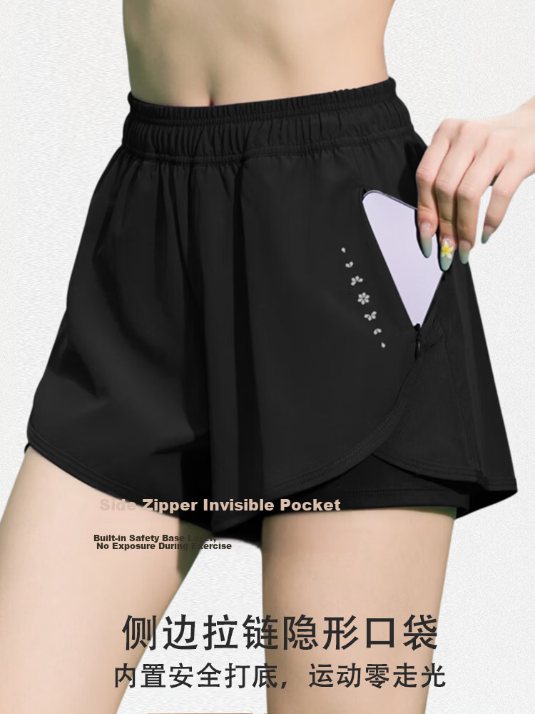 DRUR Women's Marathon Running Shorts Summer New High Waist Tummy Control Fake Two-Piece Anti-Exposure Fitness Sports Casual Pants 16