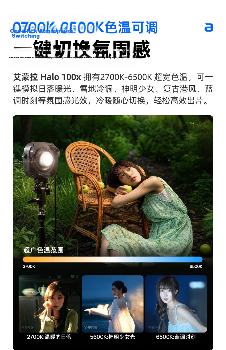 Aputure Amaran Halo 100x 100W Adjustable Color Temperature Live Streaming Photography Fill Light Professional Video Continuous Studio Light 20