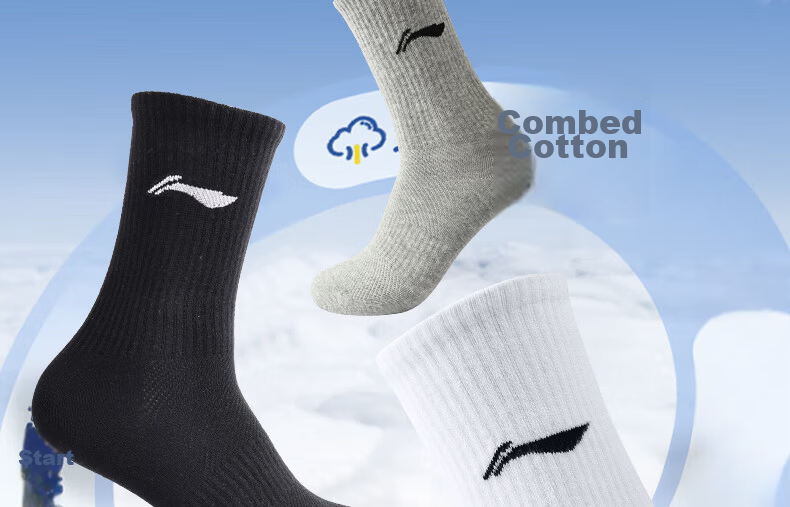 Li-Ning Unisex Summer Sports Socks Running Cycling Sweat-Absorbing Breathable Basketball Badminton White Mid Socks 3 Pairs XL 2