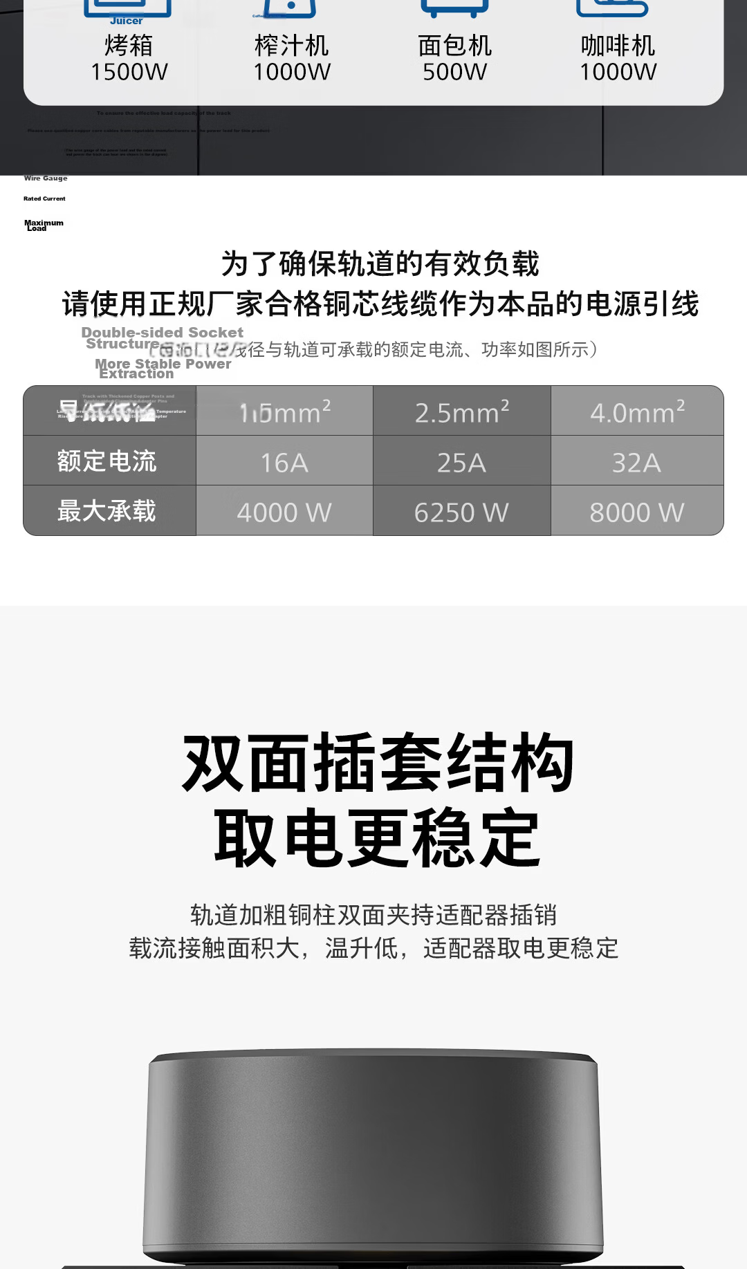 PHILIPS Surface Mounted Track Socket Switch Panel Ambient Light Aluminum Alloy Slot-Free Wall-Mounted Movable Rail Power Strip 100cm + 5 Adapters for Sideboard Guide Rail Power Strip 7
