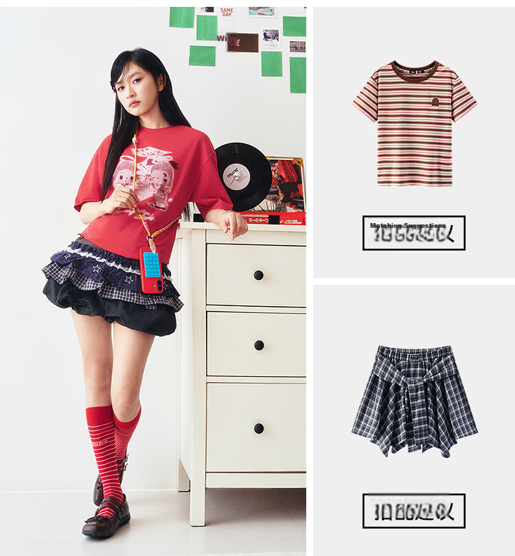 Semir Mall Same Style | Ahaa Women's Short-Sleeve T-Shirt, Summer 2026, Extra Loose Fit, Hand-Drawn Print, Pure Cotton Top, 101526100002 18