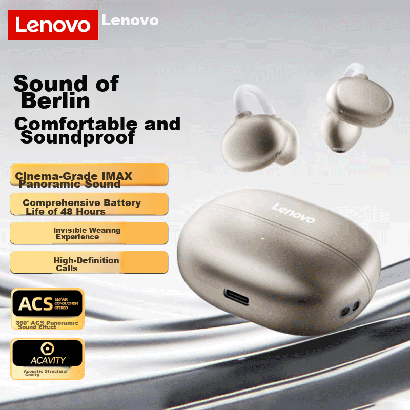 Lenovo EA419 Open True Wireless Bluetooth Earphones Clip-On Non-In-Ear Music Sports Bone Conduction Concept Headphones Compatible with Apple Huawei Xiaomi Phones Obsidian Gold