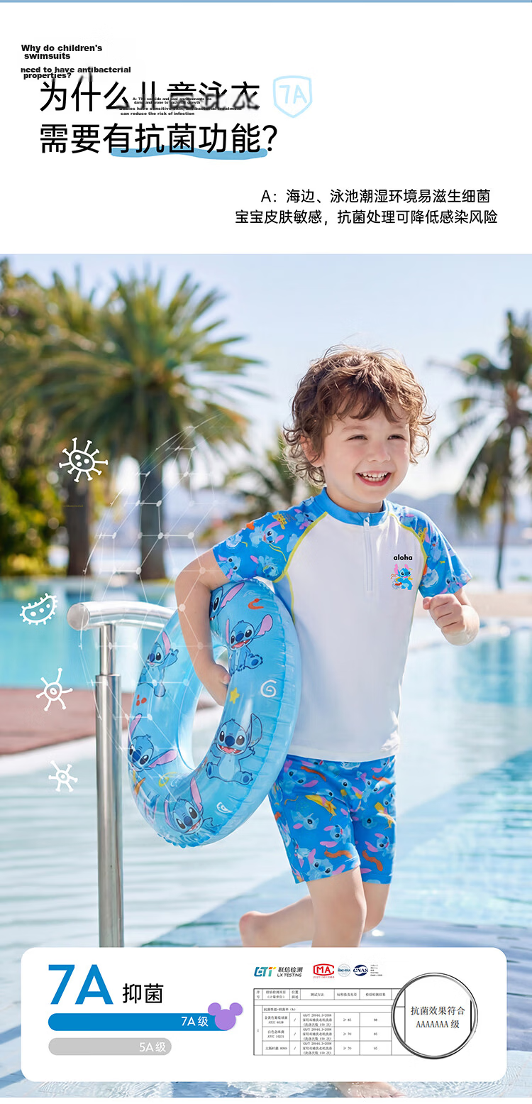 Disney Boys' Kids' Sun Protection Two-Piece Swimsuit Set D36091S2F Blue Stitch Size 120 5