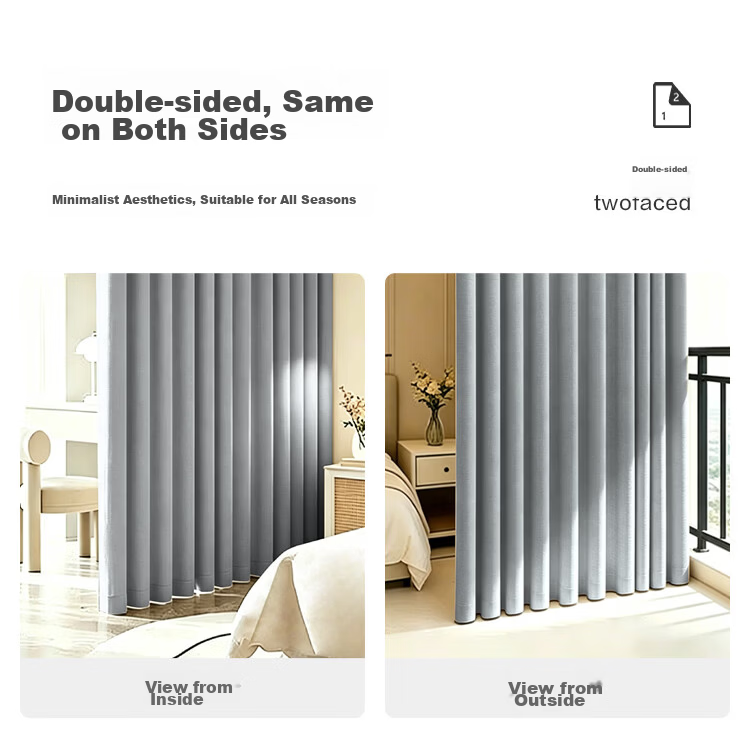 JD Jingzao Double-Sided Chenille Curtain Blackout Hook-On Bedroom Sunshade Heat Insulation Smoke Silver Gray 2m Width x 2.5m Height 1 Piece 15