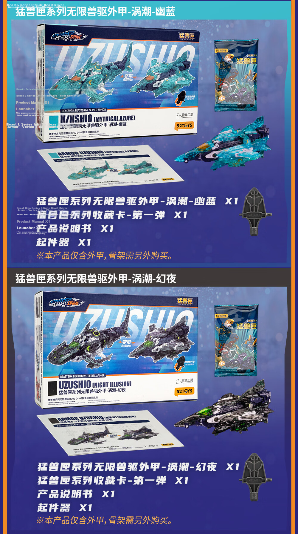 52TOYS Beast Box Series Infinite Beast Drive Armor - Vortex - Phantom Blue Transforming Toy Mecha for Ages 14+ 11