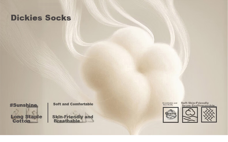 Dickies Men's Mid-Calf Socks Breathable Comfortable Sweat-Absorbing Long-Staple Cotton 10A Antibacterial Odor-Resistant Sports Anti-Pilling Cotton Socks 1