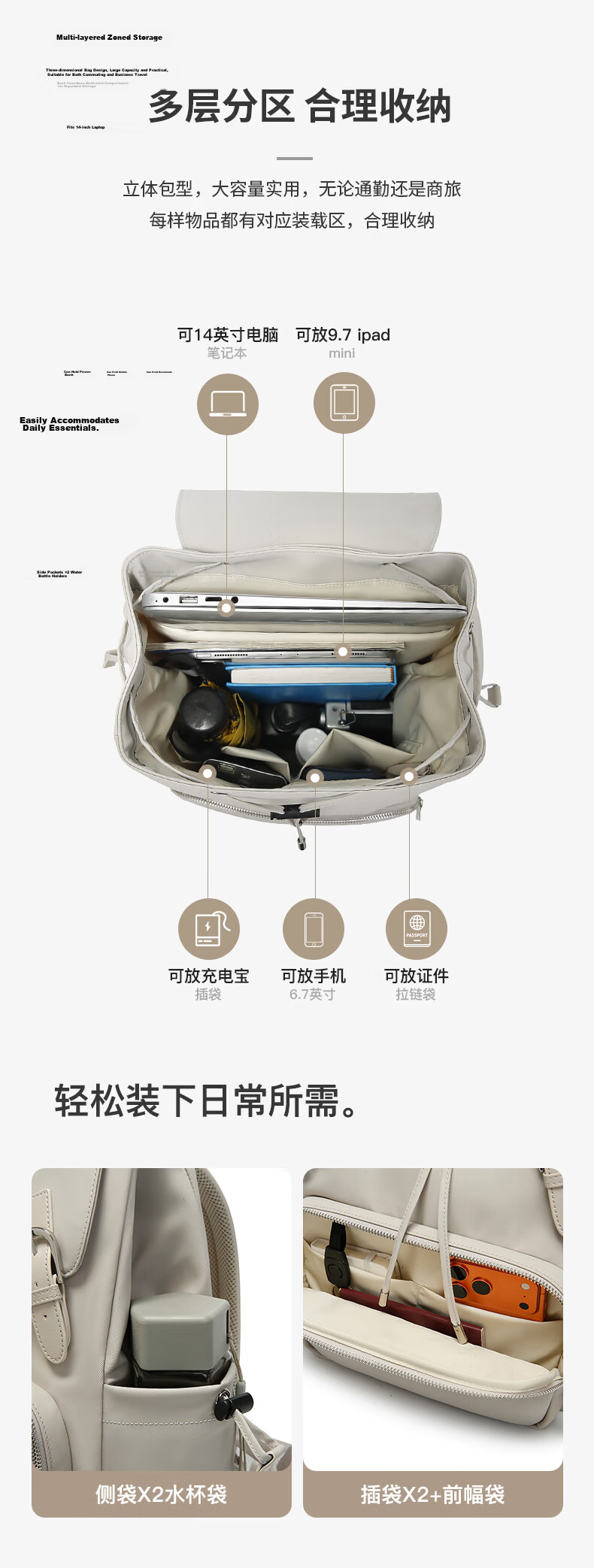 Bange Backpack Unisex Business Commuter Large Capacity 16-inch Laptop Bag Backpack Gift 501 White 9