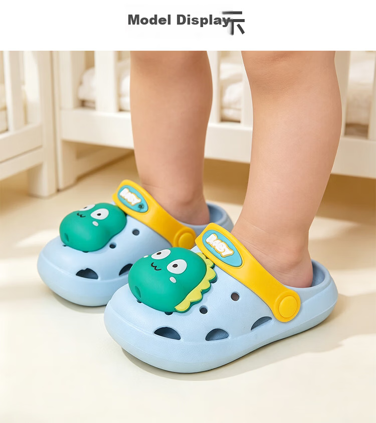 9i9 Kids Summer Soft Sole Non-Slip Cartoon Dinosaur Clogs Boys Girls Dual-Wear Beach Sandals B58 Blue Size 32-33 9