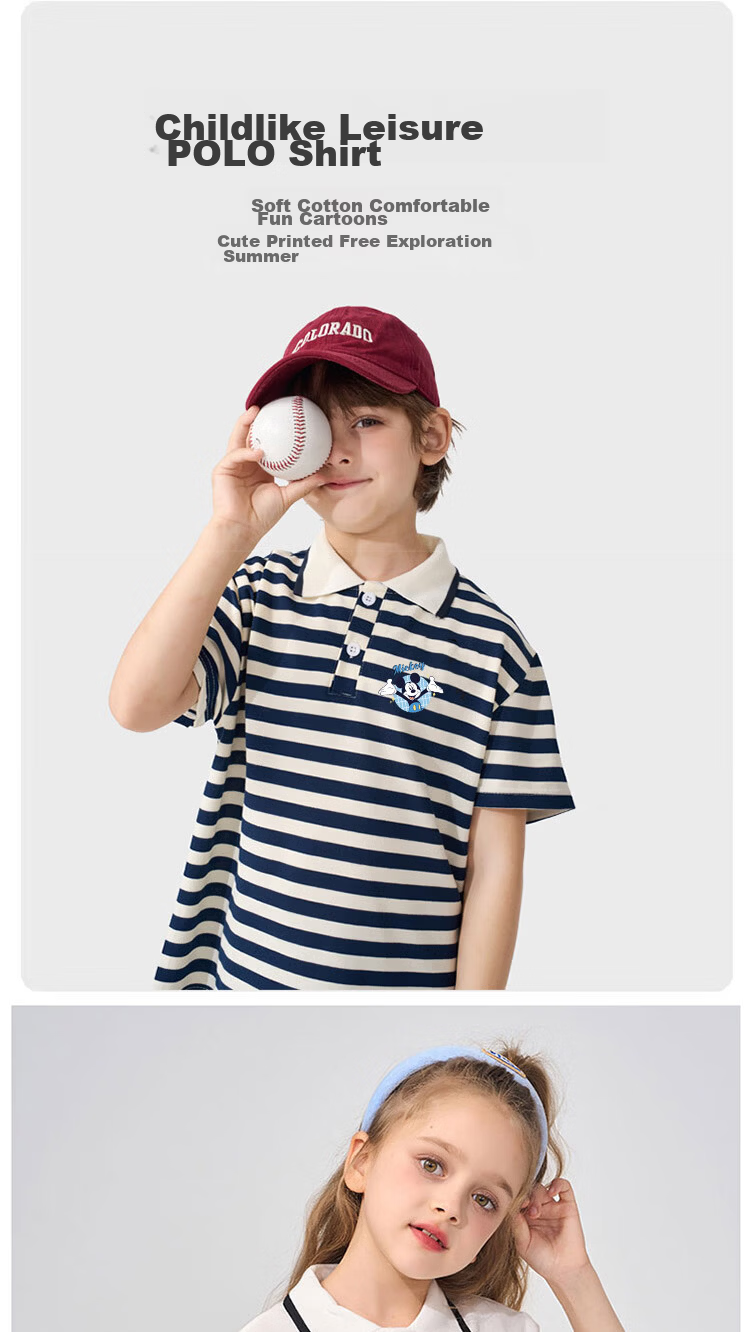Disney Kids Summer New Polo Shirt and Denim Jeans Set College Style Versatile Pants and Top White+Blue 120 1