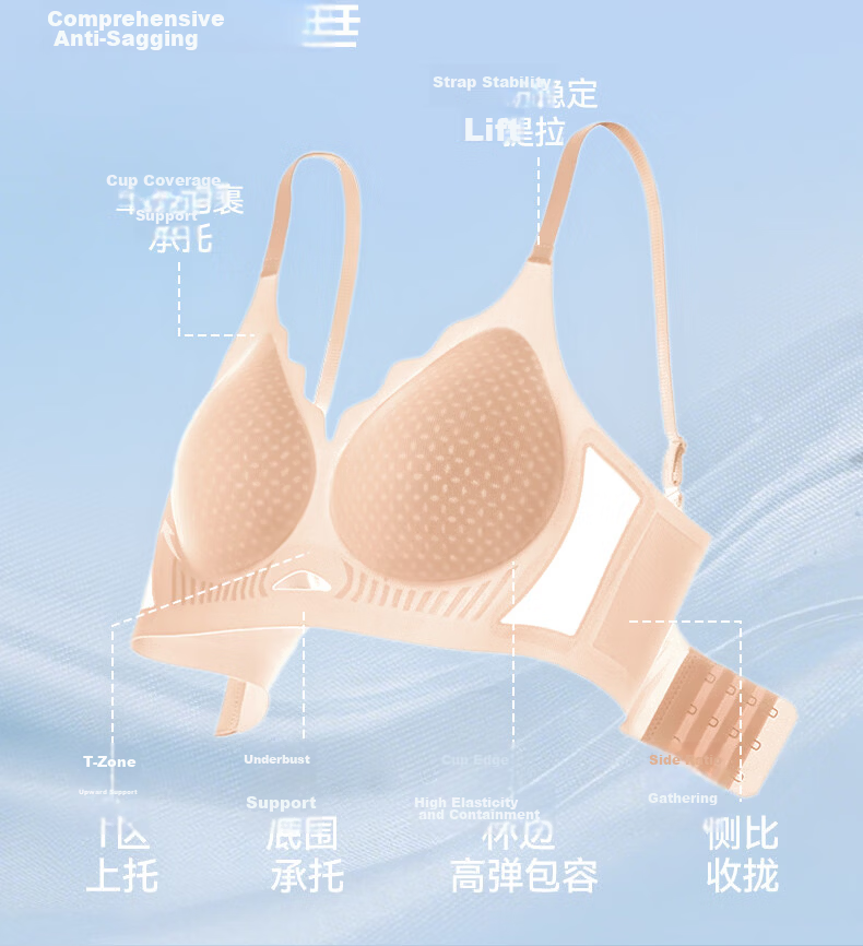 Miiow Women's Lightweight Summer Large Bust Minimizing Wireless Backless Ice Silk Cooling Push-Up Pink Bra 16
