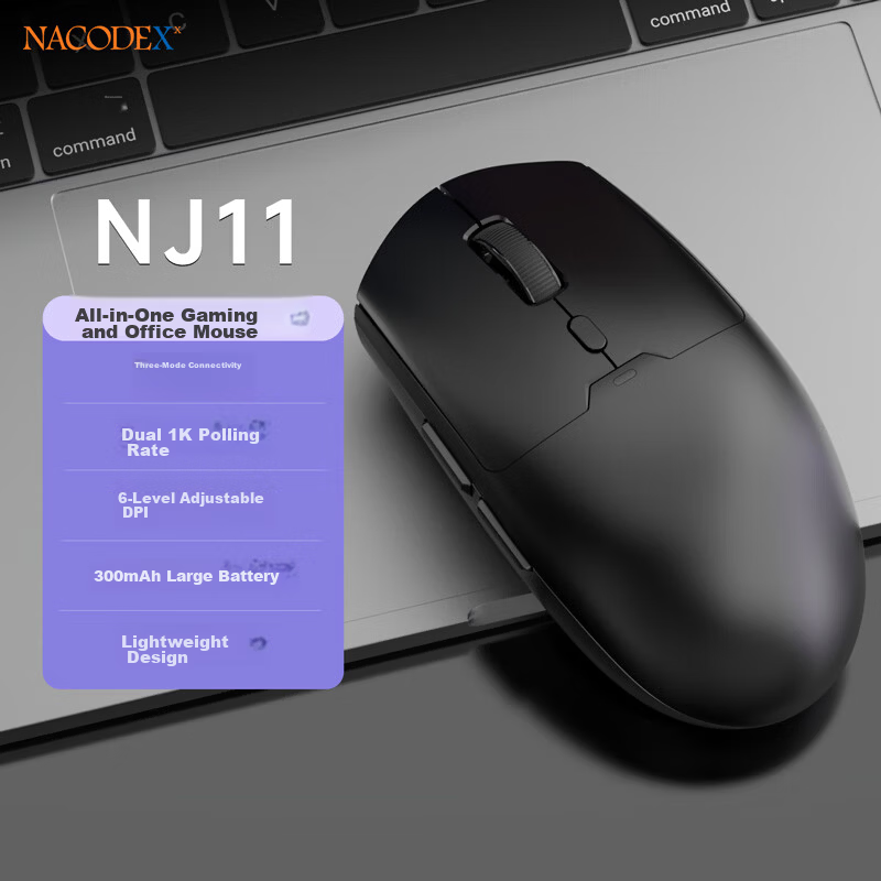 AJAZZ NJ11 Tri-Mode Gaming Mouse Wired/2.4G/Bluetooth Wireless Mouse Lightweight Design Black