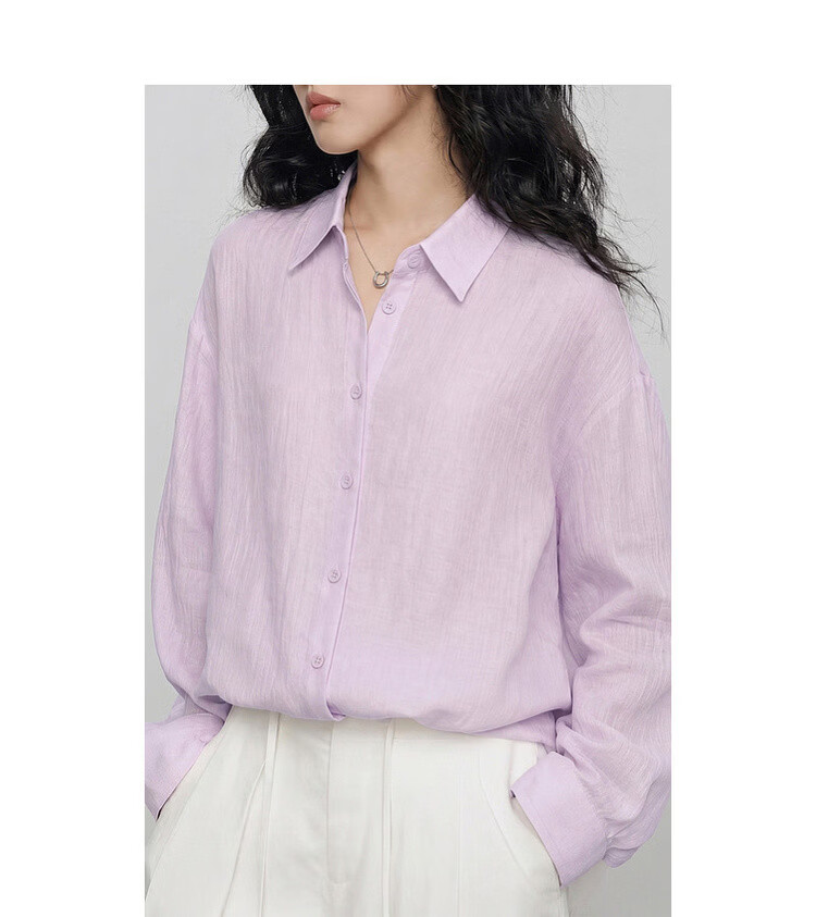 Demana Summer Simple Lightweight Wrinkled Linen Blend Long Sleeve Comfortable Fashionable Casual Women's Shirt with Turn-Down Collar 24