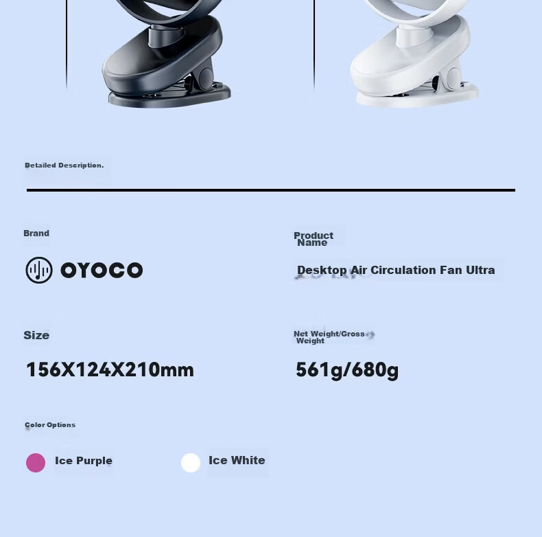 OYOCO Desktop Mini Clip Fan Cooling Rechargeable Small Ultra-Quiet USB Fan Large Airflow Wall-Mounted Table Fan Long Battery Life for Office Student Dorm Bed 40