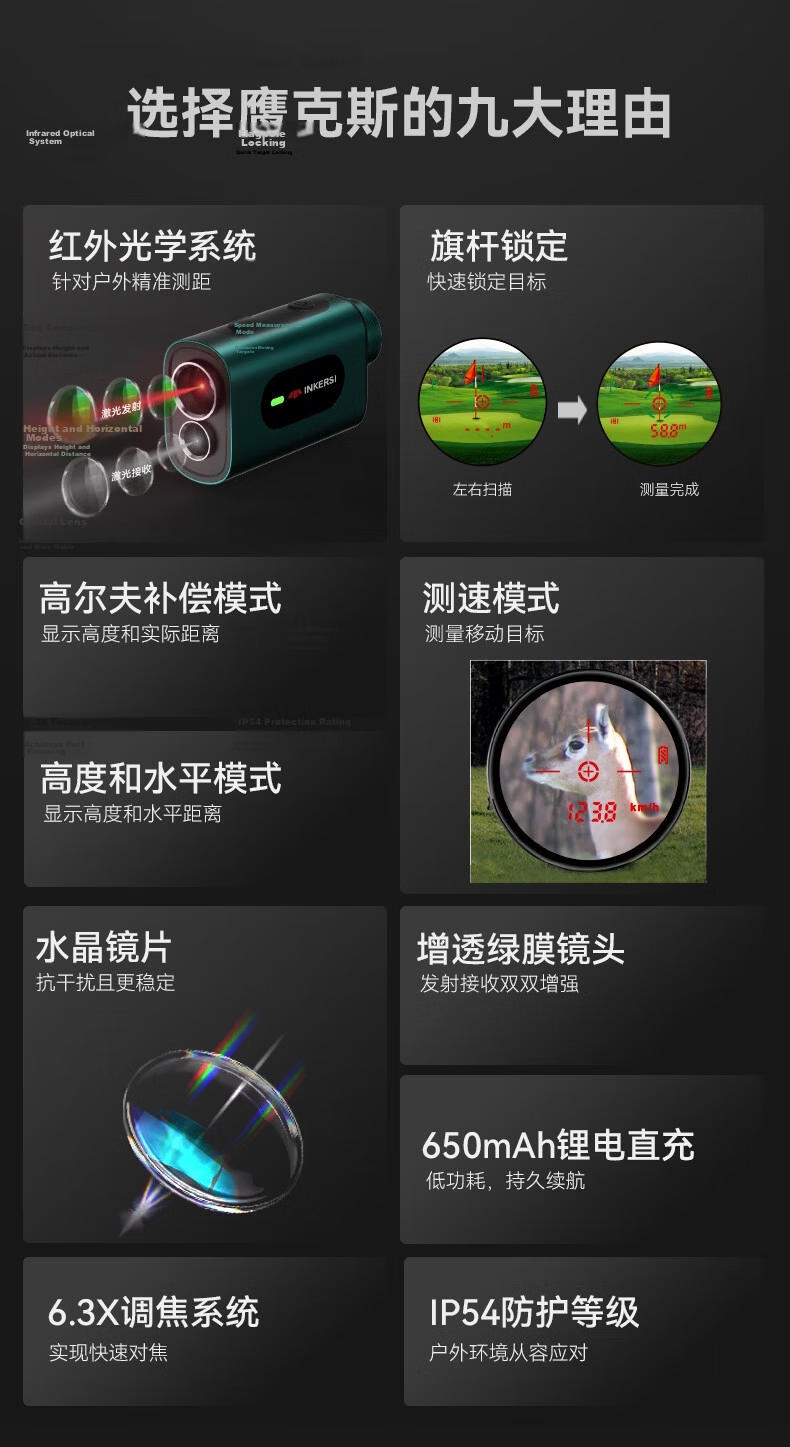 SNDWAY Eagle X Telescope Laser Rangefinder Outdoor Sports Golf Measurement HD Red Green Display KE1000RS 5