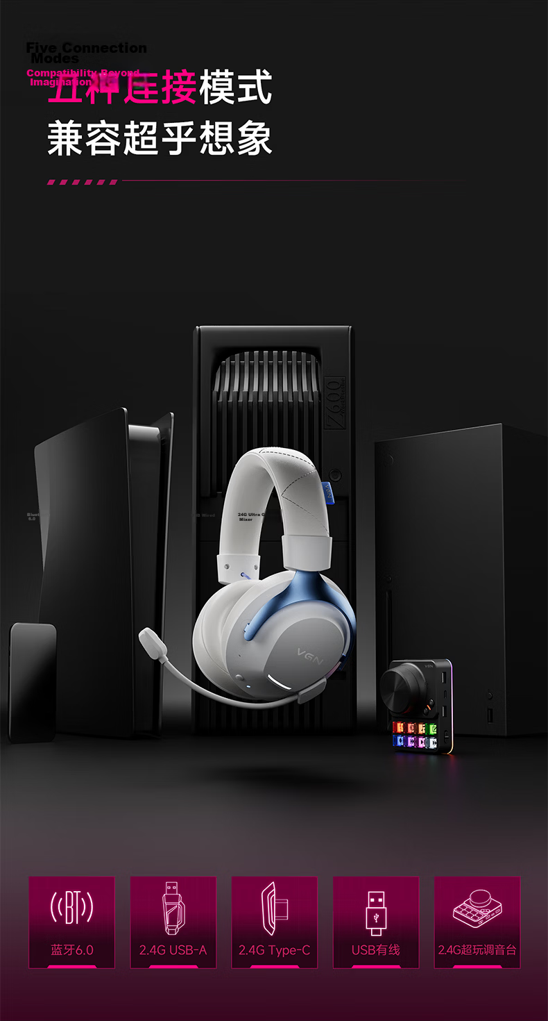 VGN Sea Demon V2 JD Exclusive Over-Ear Gaming Headset Bluetooth 2.4G Esports FPS Sound Positioning Sea Demon V2 Pro Max Black Red 12