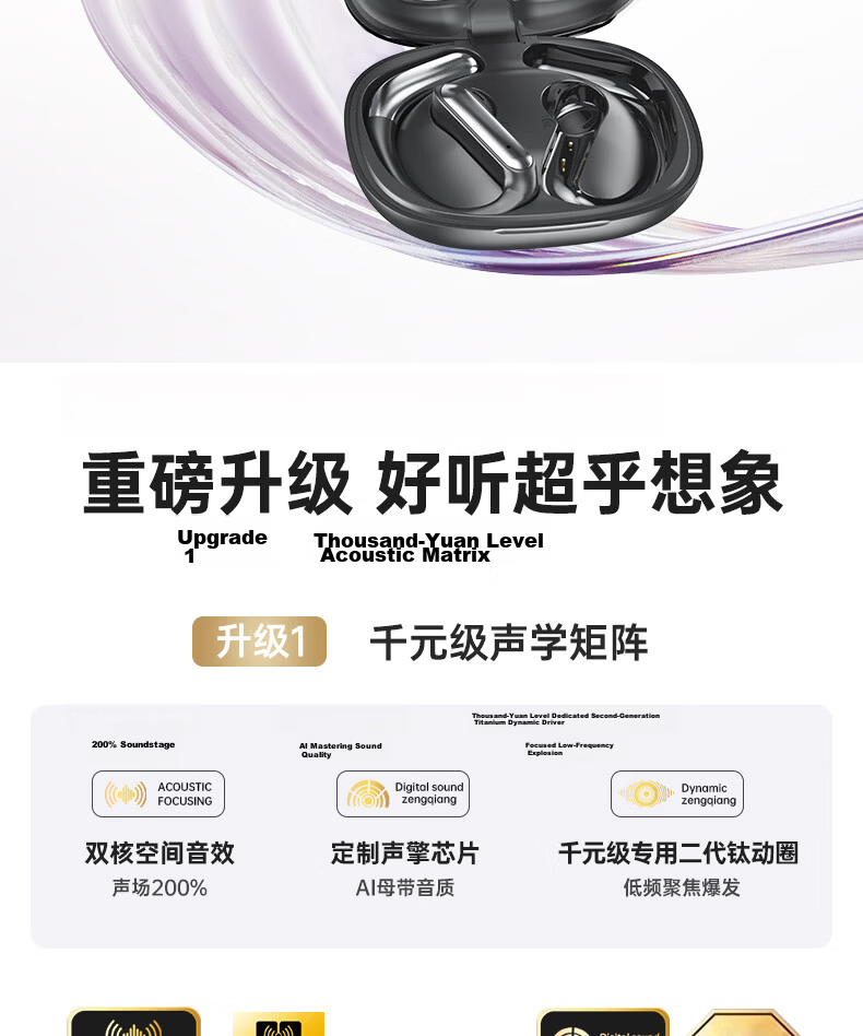 Zhongguo 2026 Latest C2 Smart AI Real-Time Translation Bluetooth Earbuds Bone Conduction Wireless Open-Ear Sports Running Noise-Cancelling Long Battery Life Men's 2