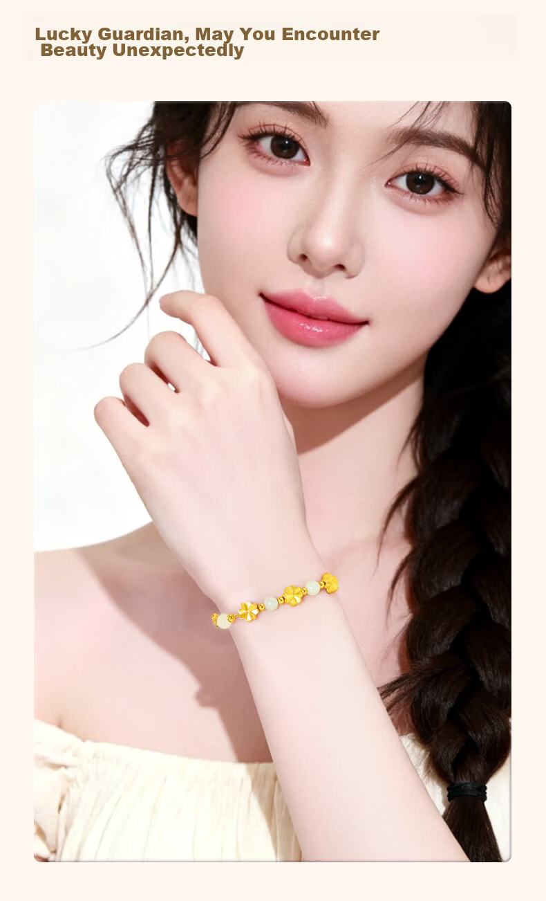 Lao Feng Xiang 2026 New Pure Gold Four-Leaf Clover Bracelet for Women Birthday Anniversary Gift for Girlfriend Wife 10