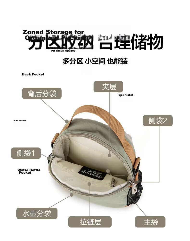 Reebok Women's Crossbody Shoulder Bag 2026 New Portable Multifunctional Phone Bag Water Bottle Holder Casual Sports Small Bag 6