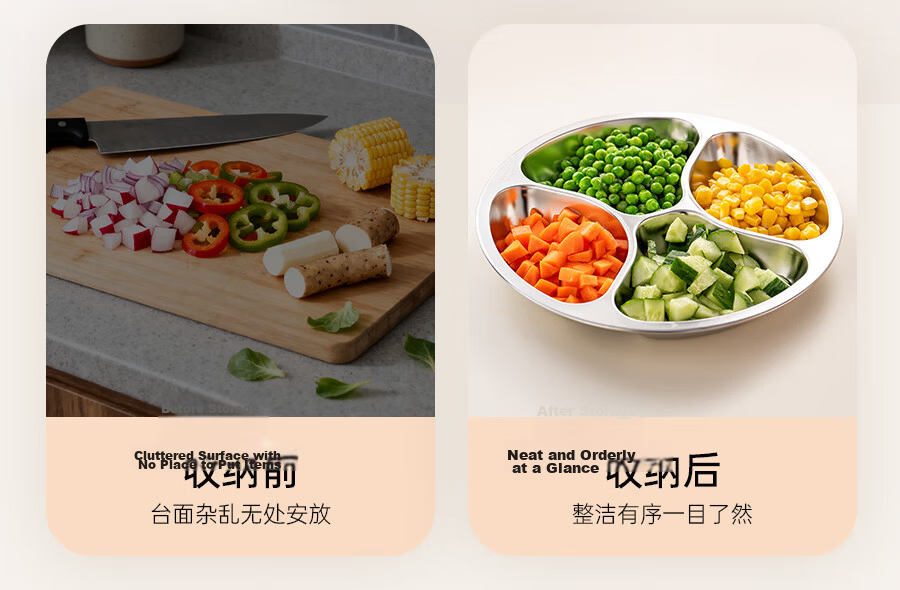 Onlycook 304 Stainless Steel Steaming Tray Braised Meat Plate Preparation Plate Fruit Plate Fat-Reducing Five-Compartment Tray 4