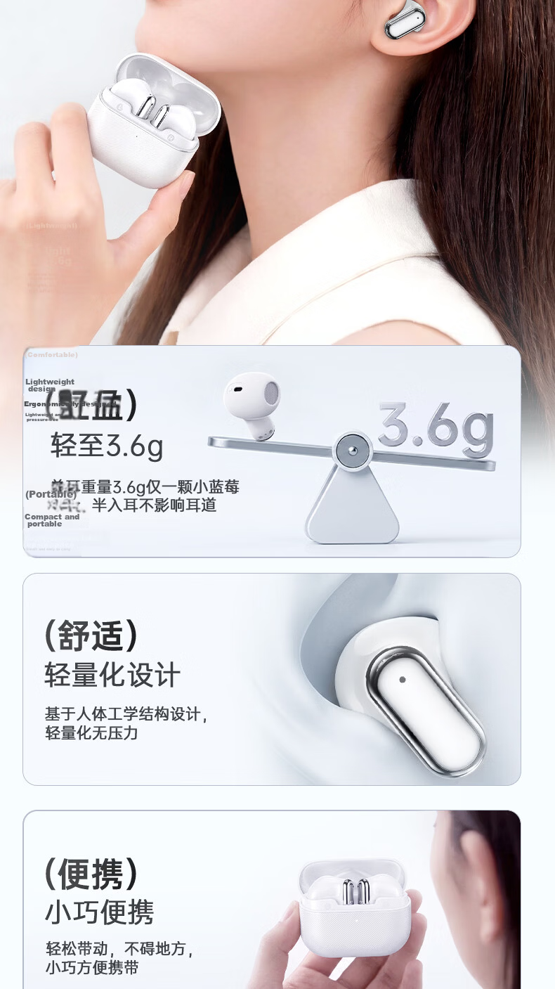 Chuang [2026 Latest Model I Ultra-Short Handle Design] Semi-In Bluetooth Earphones, Compact And Comfortable to Wear, Wireless Long Battery Life, Call Noise Reduction, Low Latency for Gaming 12