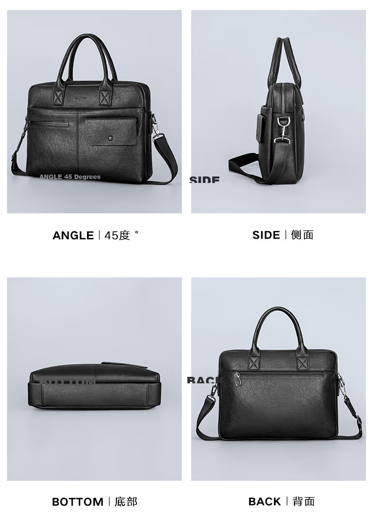 COW Men's Handbag Business Briefcase Laptop Bag Fashion Trendy Shoulder Crossbody Bag C-6669 Black 17