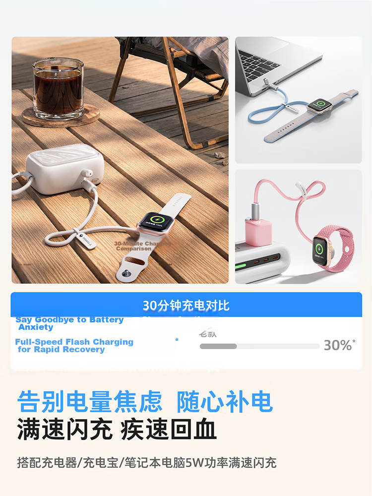 Torras Apple Watch Magnetic Fast Charging Cable S11/10/9/8/7/6 Portable 3rd Gen Ultra Short Data Cable for iWatch 3