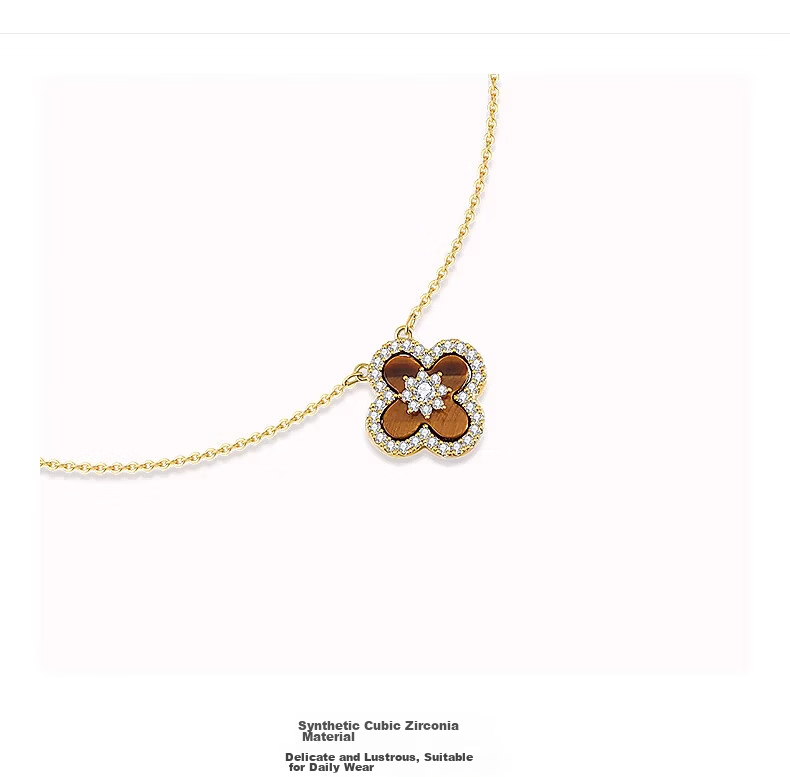 Aji Bean Women's Necklace Fashion Four-Leaf Clover Pendant Clavicle Chain Niche Light Luxury High-End Mood Necklace with Wood Change Stone 7