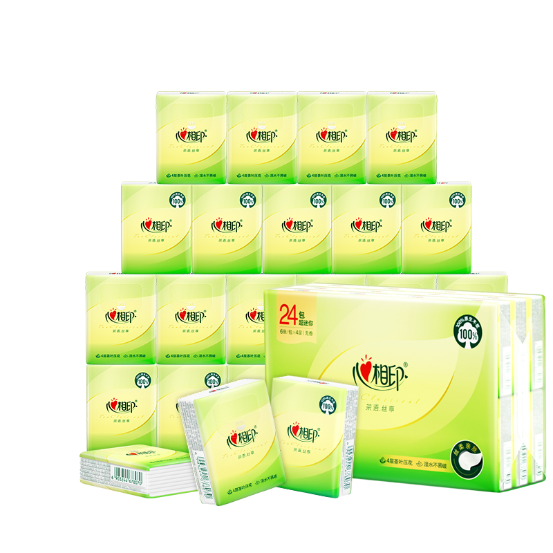 Mind Act Upon Mind Handkerchief Paper Tea Silk Enjoyment, Ultra-Mini 4-Ply 6 Sheets * 24 Packs, Portable Tissues