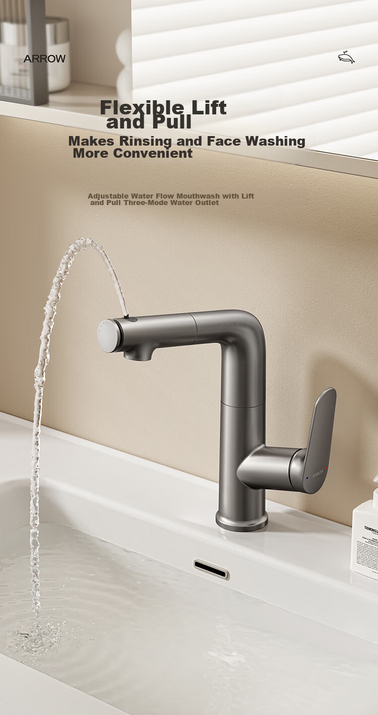 ARROW HS Hot and Cold Washbasin Faucet Adjustable Pull-Out Dual Spray Bathroom Tap 1