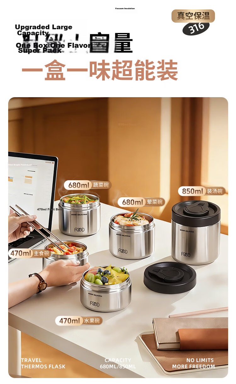 Yolunmei 316 Stainless Steel Insulated Lunch Box 24-Hour Long-Lasting Thermal Container Multi-Layer Bento Box for Office Workers and Students 11